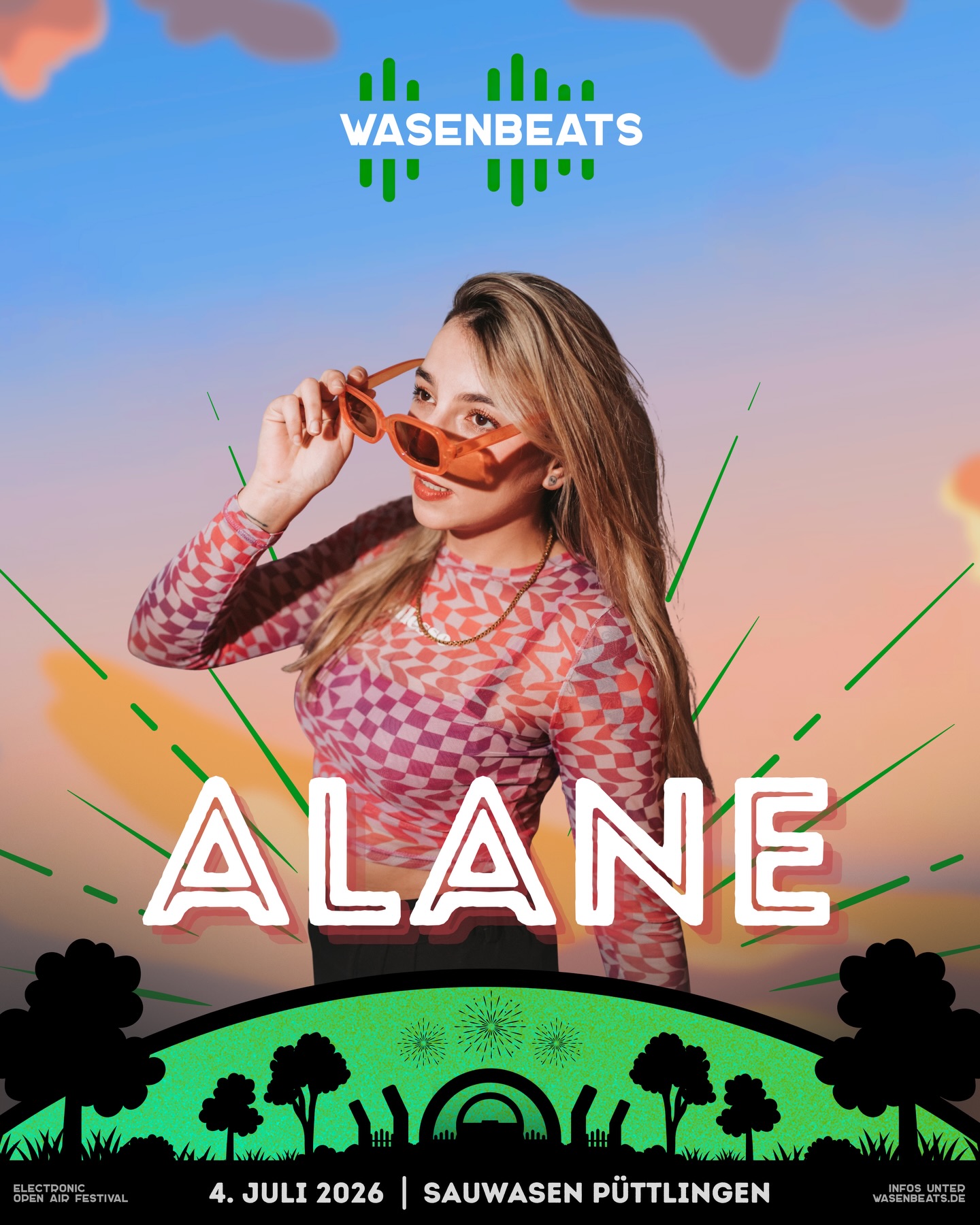 𝗟𝗜𝗡𝗘-𝗨𝗣 🚀

Wir starten groovig in die zweite Line-Up Phase 🔥

💥 𝗔𝗟𝗔𝗡𝗘 💥

Seit über einem Jahrzehnt steht sie hinter den Decks und hat sich als feste Größe in der Saarbrücker Clubszene etabliert. Mit Auftritten in renommierten Locations wie dem Silo, Mauerpfeiffer, Blau, Wand und dem Hunter Thompson bringt sie Erfahrung, Präsenz und ein sicheres Gespür für den Dancefloor mit.

Ihr Sound vereint treibenden Tech House und energiegeladenen Bass House. Dirty, groovig und mit einem verspielten Twist. Ihre Sets sind durchdacht, druckvoll und gleichzeitig zugänglich perfekt für die Festivalbühne.

Neben ihren Performances hostet sie im Hunter Thompson die Eventreihe SWEATBOX, eine Plattform für FLINTA* und queere DJs, und engagiert sich aktiv für mehr Sichtbarkeit und Diversität in der Szene.
Mit ihrer Mischung aus Erfahrung, Energie und modernem Sound steht Alane für zeitgemäße elektronische Musik, die verbindet, bewegt und im Kopf bleibt.

@groberunfuq 🔥

🗓️ 4. Juli 2026
📍 Sauwasen, Püttlingen 
🎫 wasenbeats.de

#wasenbeats #festival #event #lineup