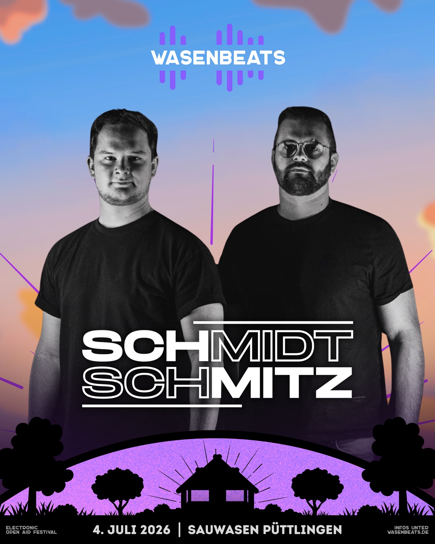 𝗟𝗜𝗡𝗘-𝗨𝗣 🚀

Der Sauwasen ist ihnen bereits bestens bekannt - das nächstes Duo kommt von der Rocco „Späti Stage“ direkt in unsere Boiler Hut 🔥

💥 𝗦𝗰𝗵𝗺𝗶𝗱𝘁 & 𝗦𝗰𝗵𝗺𝗶𝘁𝘇 💥

Chris Schmidt und Patrick Schmitz – besser bekannt als Schmidt & Schmitz – sind ein DJ-Duo aus Saarbrücken und seit Jahren fester Bestandteil der Club- und Festivallandschaft. Ihr Sound bewegt sich zwischen treibendem Tech House, druckvollem Bass House und modernen Clubbeats, immer mit dem klaren Ziel, maximale Energie auf die Tanzfläche zu bringen.

Mit einem sicheren Gespür für Crowd-Dynamik und Spannungsaufbau kombinieren sie kraftvolle Grooves mit markanten Drops und liefern Sets, die nach vorne gehen und hängen bleiben. Ob Clubfloor, Open Air oder Elektrofestival – Schmidt & Schmitz stehen für ehrliche Energie hinter den Decks und einen Sound, der die Menge konstant in Bewegung hält.

@schmidt.und.schmitz 🔥

🗓️ 4. Juli 2026
📍 Sauwasen, Püttlingen 
🎫 wasenbeats.de

#wasenbeats #festival #event #lineup