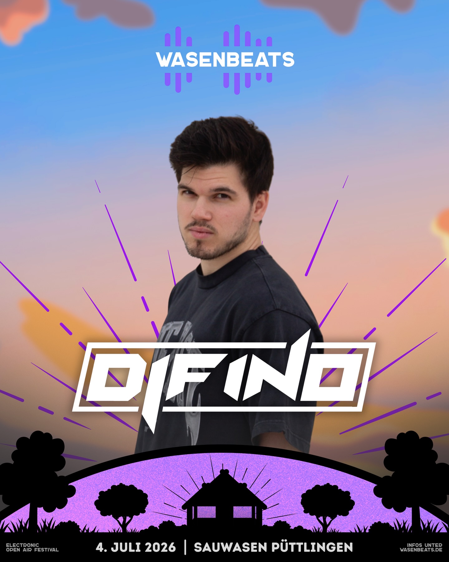 𝗟𝗜𝗡𝗘-𝗨𝗣 🚀

Ready für geballte Energie aus Luxemburg? 🇱🇺

💥 𝗗𝗜𝗙𝗜𝗡𝗢 💥

Zwischen Trier und Luxemburg hat er sich seinen Spot in der Clubszene gesichert nicht leise, sondern mit Druck. Seine Sets sind purer Abriss: Drum and Bass & Hard Dance, gemacht für maximale Eskalation.

Er liest die Crowd genau, fühlt die Stimmung und bringt im richtigen Moment den nächsten Drop. Jeder Übergang sitzt, alles greift ineinander – Energie, die man nicht nur hört, sondern spürt.

Ob Festival Stage oder Club; Trier Music Festival oder Luxembourg Open Air (LOA): DIFINO steht für kompromisslose Stage Presence und energygeladene Sets, die direkt ins Publikum einschlagen.

No breaks. No limits. Just energy. ⚡

@itsdifino 🔥

🗓️ 4. Juli 2026
📍 Sauwasen, Püttlingen 
🎫 wasenbeats.de

#wasenbeats #festival #event #lineup