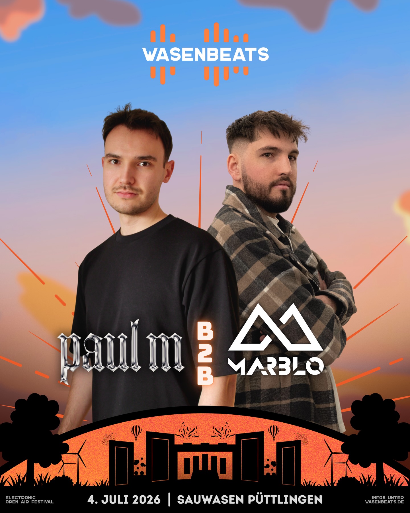 𝗟𝗜𝗡𝗘-𝗨𝗣 🚀

Ready für ein Mainstage Power-Duo? 🔥

💥 𝗣𝗮𝘂𝗹 𝗠. 𝗯𝟮𝗯 𝗠𝗮𝗿𝗕𝗹𝗼 💥

Diese beiden Artists sind zurück - Abriss garantiert!
Bereits letztes Jahr schepperten euch der Saarlouiser DJ Paul M. & das „Spätschicht-Urgestein“ MarBlo die besten Drops um die Ohren.
Gemeinsam heben die beiden ihr b2b Set auf das nächste Level ⬆

@paulmdjv 🔥
@marblo.music 🔥

🗓️ 4. Juli 2026
📍 Sauwasen, Püttlingen 
🎫 wasenbeats.de

#wasenbeats #festival #event #lineup