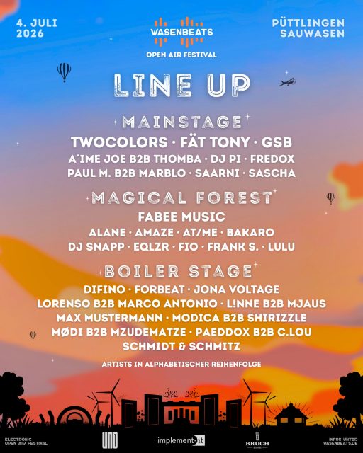 𝗙𝗨𝗟𝗟 𝗟𝗜𝗡𝗘-𝗨𝗣 🚀

Das Line-Up für 2026 ist vollständig ❤️‍🔥
Auf wen freust du dich am meisten?

Hol dir dein Ticket für das WASENBEATS Festival 2026 🔥

𝗗𝗮𝗻𝗸𝗲 an unsere Partner @fuerdeinwahresleben ; @implement.it.store ; @brauereibruch & @saarbruecken.memes für die Unterstützung! 💛

🚀 EDM | Hardstyle | House | Techno u.v.m.
🔥 3 Stages | 36 Artists
🗓️ 4. Juli 2026
📍 Sauwasen, Püttlingen 
🎫 wasenbeats.de

Track ID: DIFINO - Find Me

#wasenbeats #festival #event #lineup #summer