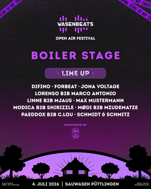 𝟯𝟲𝟬° 𝗕𝗼𝗶𝗹𝗲𝗿 𝗦𝘁𝗮𝗴𝗲 𝗟𝗶𝗻𝗲-𝗨𝗽 🔥

Roh, intensiv und kompromisslos - auf unserer Boiler Stage dreht sich alles um Techno, Hard Tech, D&B und Trance 🔊
Einer der intensivsten Spots des Festivals 🔥

Die Boiler Stage wird supported von @bassfront_saar 💜

🚀 EDM | Hardstyle | House | Techno
🔥 3 Stages | 36 Artists
🗓️ 4. Juli 2026
📍 Sauwasen, Püttlingen 
🎫 wasenbeats.de

#wasenbeats #festival #lineup #stage