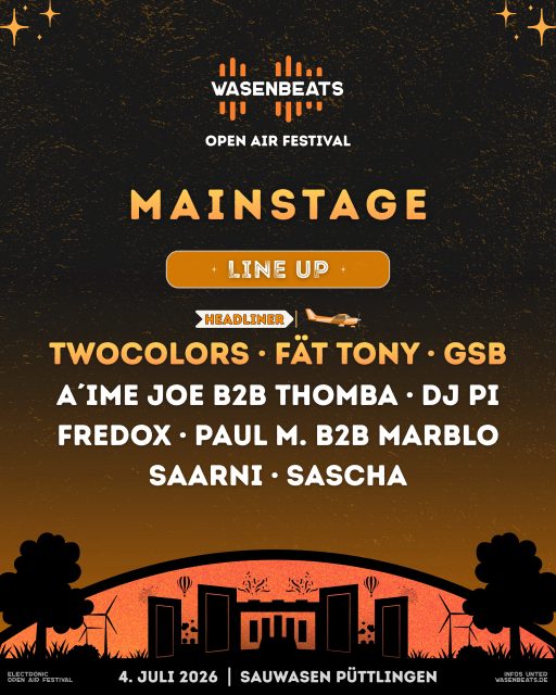 𝗠𝗮𝗶𝗻𝘀𝘁𝗮𝗴𝗲 𝗟𝗶𝗻𝗲-𝗨𝗽 🚀

Gänsehaut-Momente, atemberaubende Lichtshows und Erinnerungen, die ihr nie vergessen werdet - dafür steht unsere Mainstage.
Von der ersten Minute bis zum großen Finale - hier erwarten euch die fettesten Drops & EDM-Hymnen zum mitfühlen 🚀

Seid ihr ready für unsere brandneue, größere & atemberaubende Mainstage? 💛

🚀 EDM | Hardstyle | House | Techno
🔥 3 Stages | 36 Artists
🗓️ 4. Juli 2026
📍 Sauwasen, Püttlingen 
🎫 wasenbeats.de

#wasenbeats #festival #lineup #stage