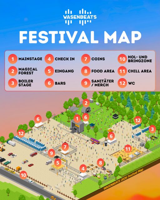 𝗙𝗲𝘀𝘁𝗶𝘃𝗮𝗹 𝗠𝗮𝗽 🚀

Wir präsentieren die WASENBEATS Festival Map 2026 🔥
Drei einzigartige Stages, 36 Artists, 12 Stunden purer Abriss & vieles mehr erwarten euch 🥳

Wo geht ihr als erstes hin? 👀

🚀 EDM | Hardstyle | House | Techno
🔥 3 Stages | 36 Artists
🗓️ 4. Juli 2026
📍 Sauwasen, Püttlingen 
🎫 wasenbeats.de

#wasenbeats #festival #event #map