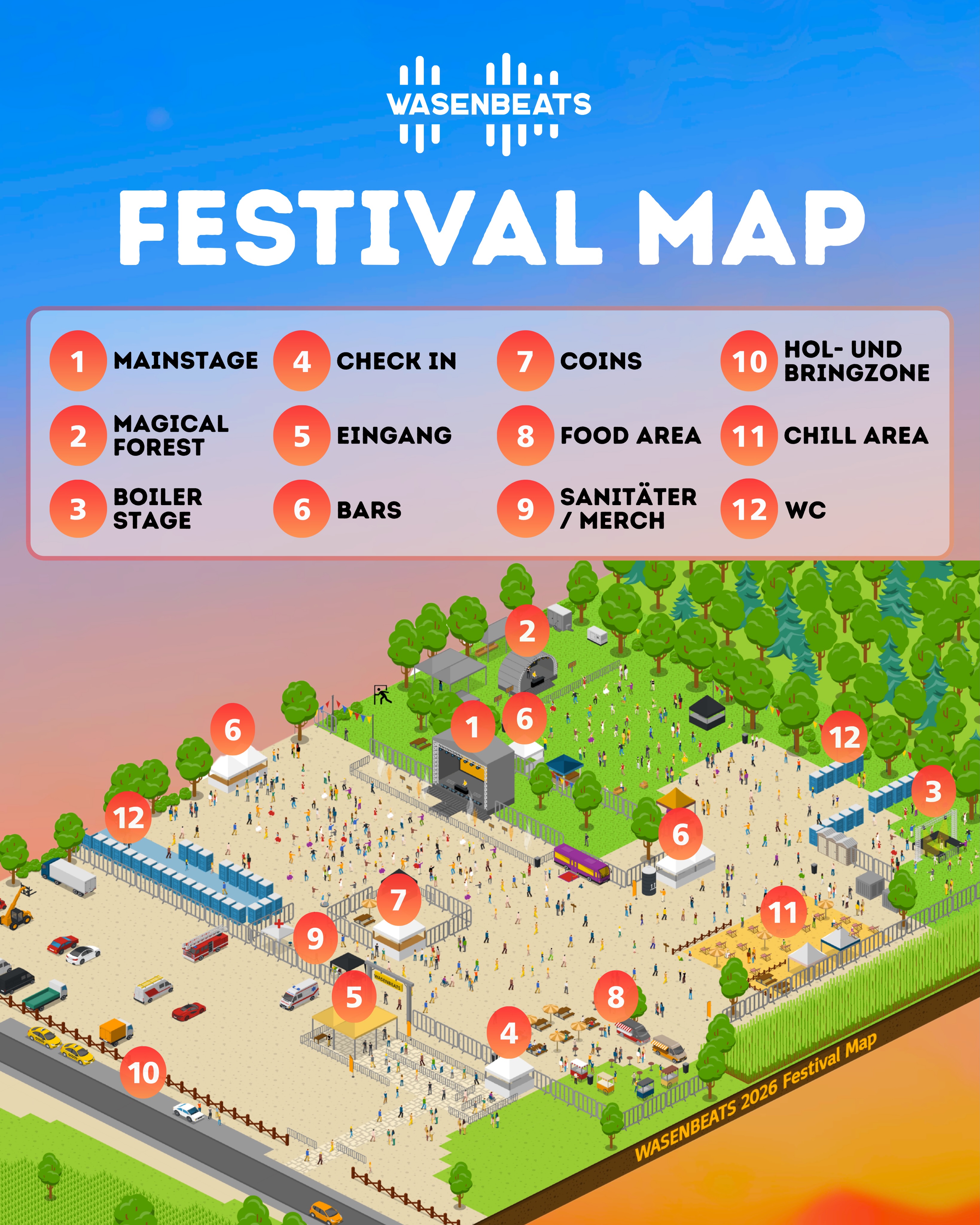 𝗙𝗲𝘀𝘁𝗶𝘃𝗮𝗹 𝗠𝗮𝗽 🚀

Wir präsentieren die WASENBEATS Festival Map 2026 🔥
Drei einzigartige Stages, 36 Artists, 12 Stunden purer Abriss & vieles mehr erwarten euch 🥳

Wo geht ihr als erstes hin? 👀

🚀 EDM | Hardstyle | House | Techno
🔥 3 Stages | 36 Artists
🗓️ 4. Juli 2026
📍 Sauwasen, Püttlingen 
🎫 wasenbeats.de

#wasenbeats #festival #event #map