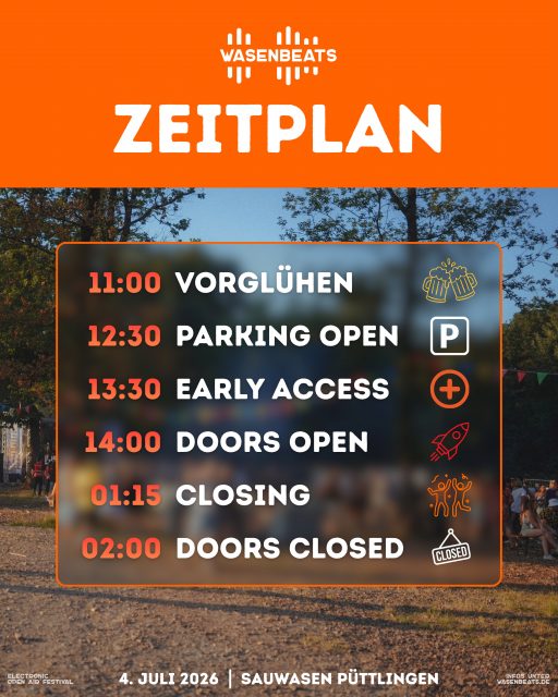 Kurzer Zeitplan-Check 😉

Um 11:00 Uhr wird Zuhause vorgeglüht & dann ab aufs Gelände 🍺

🚀 EDM | Hardstyle | House | Techno
🔥 3 Stages | 36 Artists
🗓️ 4. Juli 2026
📍 Sauwasen, Püttlingen 
🎫 wasenbeats.de

#wasenbeats #festival #event #summer